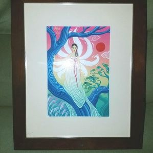 Framed art 9 tails fox lady illustration painting